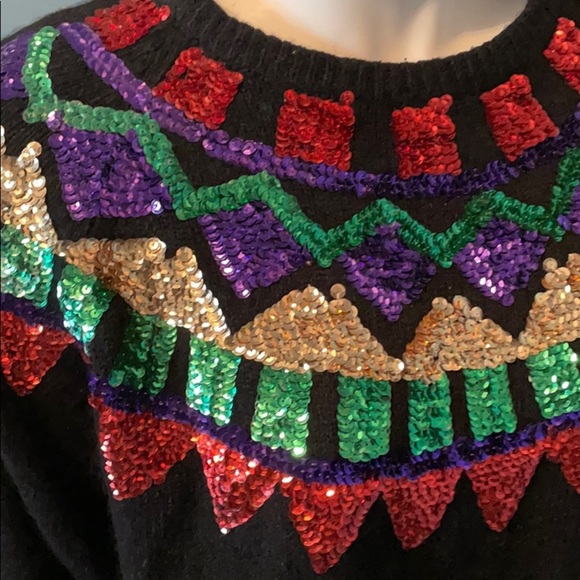 Festive Holiday Sparkle!!  Extra Energy Silk Black Sweater with Sequins - Picture 6 of 6